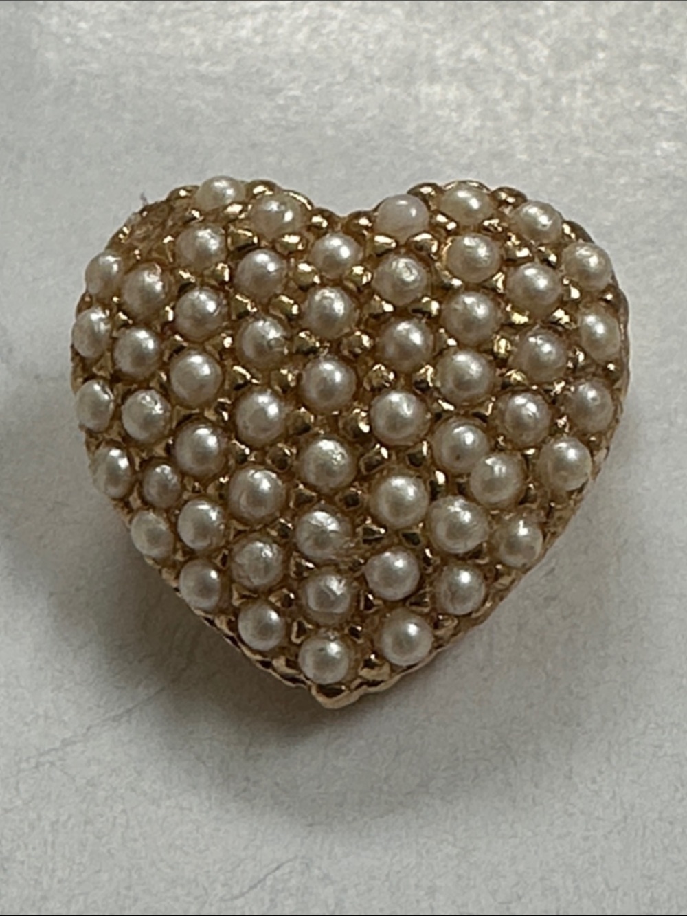 Vintage Gold Pearl Heart Brooch